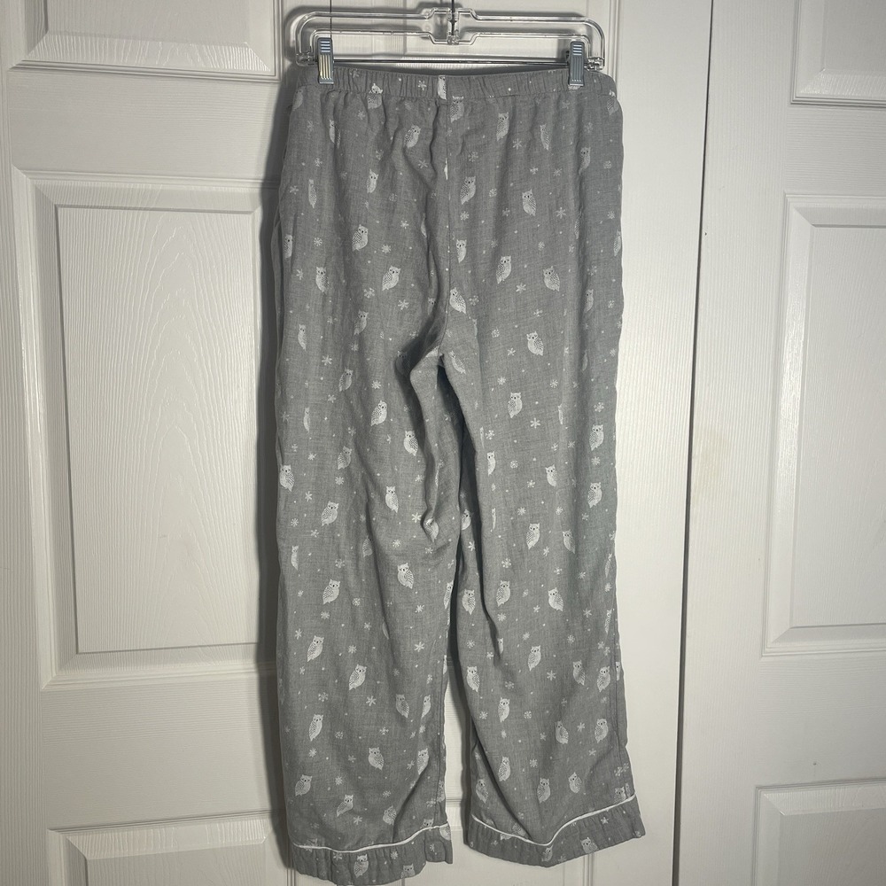 LOFT Sleep Cotton Blend Pajama Set Women L Gray Owls Short Sleeve Top Long Pants - Picture 4 of 11
